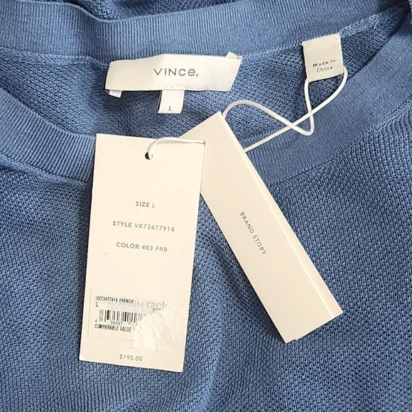 Vince Sheer Textured Knit Crewneck Pullover Blue Womens  Top‎ - Picture 5 of 8